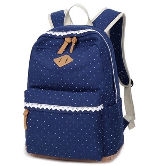 Printed Polka-dot Canvas Backpack - Picture 1 of 9